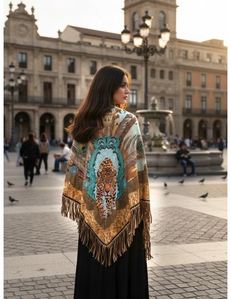 CHALES INVIERNO MARRONES CON LEOPARDO Y FLECOS | ANIMAL PRINT