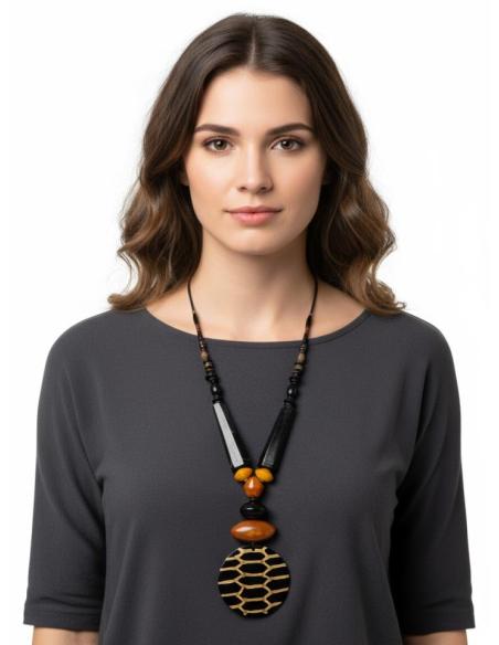 COLLARES LARGOS NARANJAS Y NEGROS ESTILO TRIBAL | ANIMAL PRINT