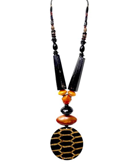 COLLARES LARGOS NARANJAS Y NEGROS ESTILO TRIBAL | ANIMAL PRINT