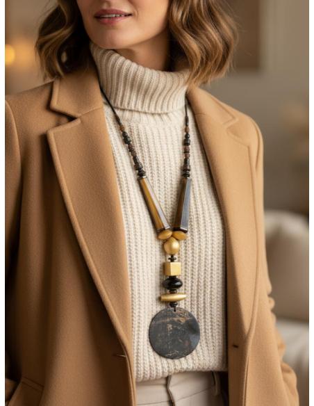 COLLARES ARTESANALES NEGROS Y DORADOS DE CUERNO | MODA MUJER