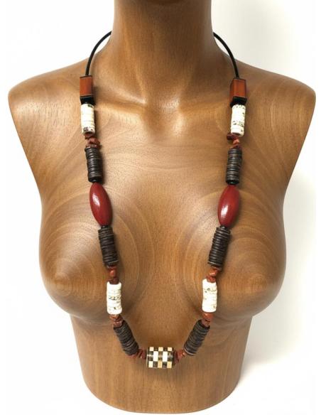 COLLARES AFRICANOS LARGOS MARRONES BLANCOS Y ROJOS | MODA MUJER