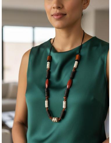 COLLARES AFRICANOS LARGOS MARRONES BLANCOS Y ROJOS | MODA MUJER