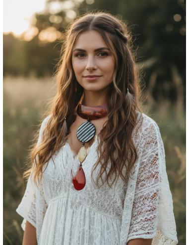 COLLARES LARGOS DE ASTA ROJOS NEGROS Y NATURAL| JOYA TRIBAL AFRICA