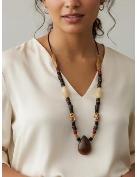 COLLARES ETNICOS LARGOS DE ASTA MADERA Y COCO | MARRONES