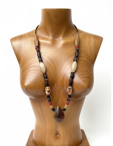 COLLARES ETNICOS LARGOS DE ASTA MADERA Y COCO | MARRONES