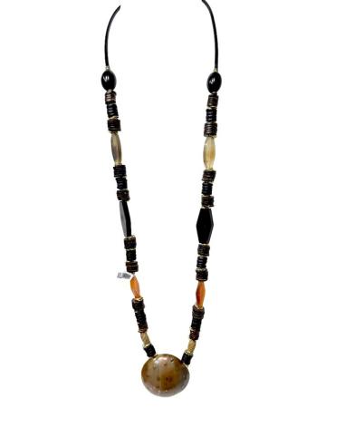 COLLAR LARGO ETNICO CHIC DE ASTA MARRON Y NARANJA | MODA MUJER