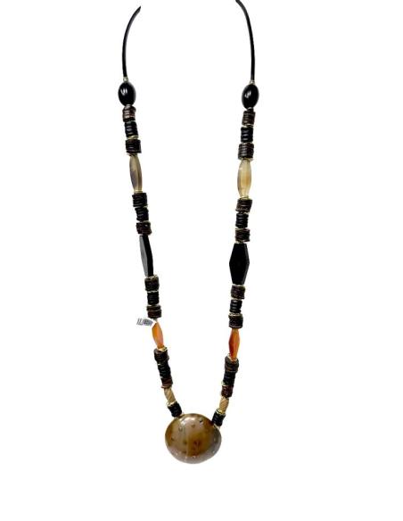 COLLAR LARGO ETNICO CHIC DE ASTA MARRON Y NARANJA | MODA MUJER