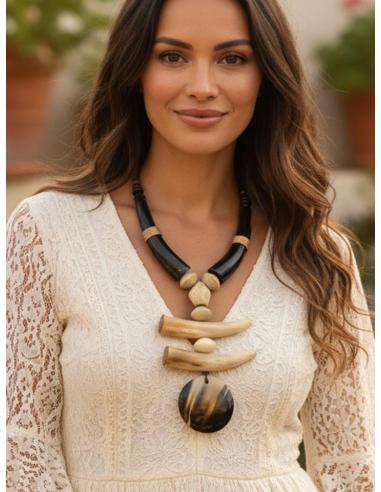 COLLARES ASTA NEGROS Y BEIGE JOYAS AFRICA MUJER | MODA ETNICA TRIBAL