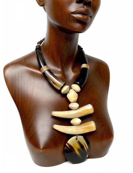 COLLARES ASTA NEGROS Y BEIGE JOYAS AFRICA MUJER | MODA ETNICA TRIBAL