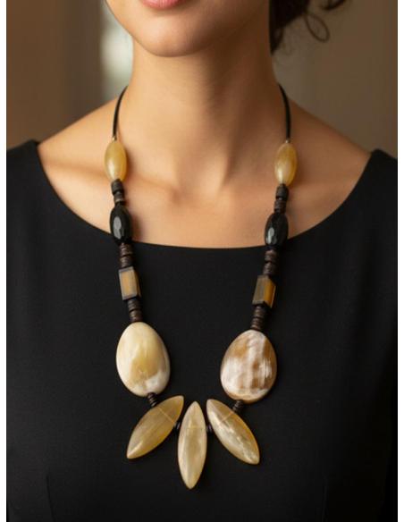 COLLARES ETNICOS LARGOS DE ASTA NEGROS Y BEIGE | MUJER MODA TRIBAL