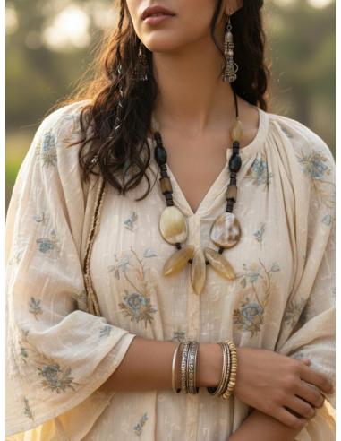 COLLARES ETNICOS LARGOS DE ASTA NEGROS Y BEIGE | MUJER MODA TRIBAL