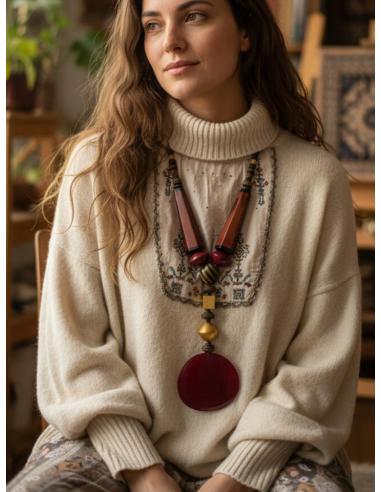 COLLARES MUJER DE ASTA FUCSIAS ESTILO TRIBAL LARGO | MODA ETNICA
