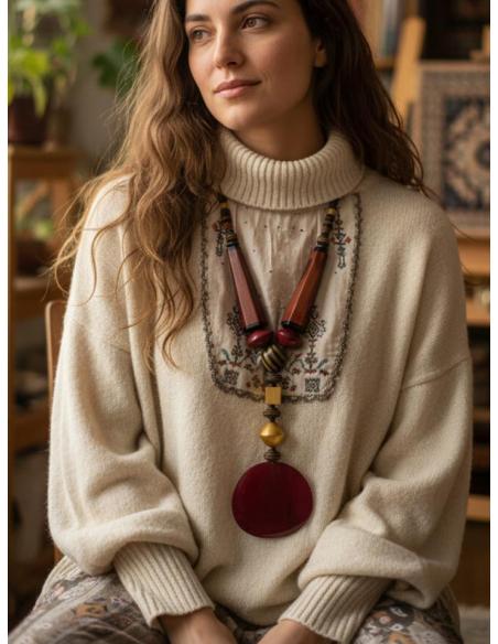 COLLARES MUJER DE ASTA FUCSIAS ESTILO TRIBAL LARGO | MODA ETNICA