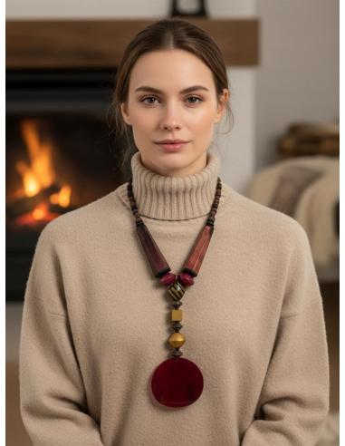 COLLARES MUJER DE ASTA FUCSIAS ESTILO TRIBAL LARGO | MODA ETNICA
