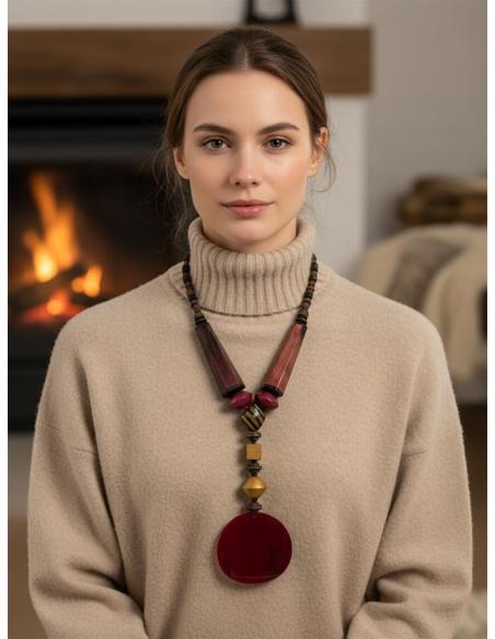 COLLARES MUJER DE ASTA FUCSIAS ESTILO TRIBAL LARGO | MODA ETNICA