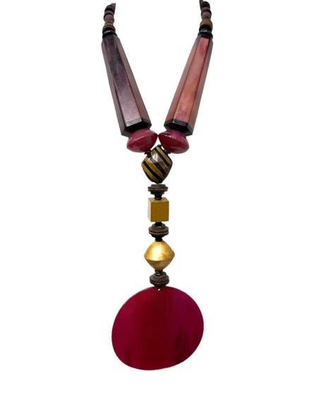 COLLARES MUJER DE ASTA FUCSIAS ESTILO TRIBAL LARGO | MODA ETNICA