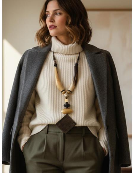 COLLARES TRIBALES DE ASTA BEIGE DORADOS Y NEGROS | JOYA AFRICA