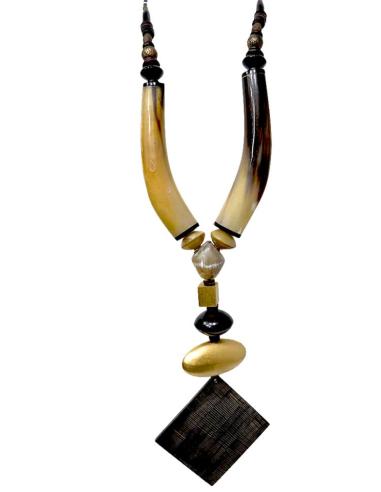 COLLARES TRIBALES DE ASTA BEIGE DORADOS Y NEGROS | JOYA AFRICA