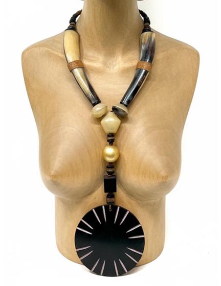 COLLARES ETNICOS DE CUERNO BUFALO NEGROS Y BEIGE | MODA MUJER