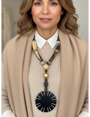 COLLARES ETNICOS DE CUERNO BUFALO NEGROS Y BEIGE | MODA MUJER
