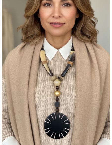 COLLARES ETNICOS DE CUERNO BUFALO NEGROS Y BEIGE | MODA MUJER