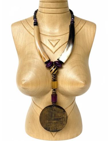 COLLARES MUJER DE CUERNO DE BUFALO BEIGE Y MORADO | ESTILO TRIBAL
