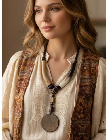 COLLARES MUJER DE CUERNO DE BUFALO BEIGE Y MORADO | ESTILO TRIBAL