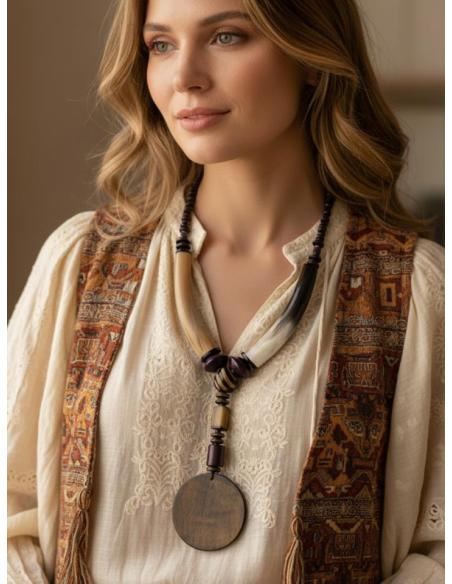 COLLARES MUJER DE CUERNO DE BUFALO BEIGE Y MORADO | ESTILO TRIBAL