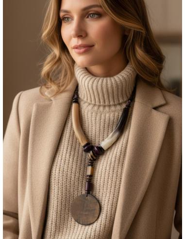 COLLARES MUJER DE CUERNO DE BUFALO BEIGE Y MORADO | ESTILO TRIBAL