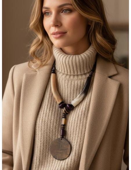 COLLARES MUJER DE CUERNO DE BUFALO BEIGE Y MORADO | ESTILO TRIBAL