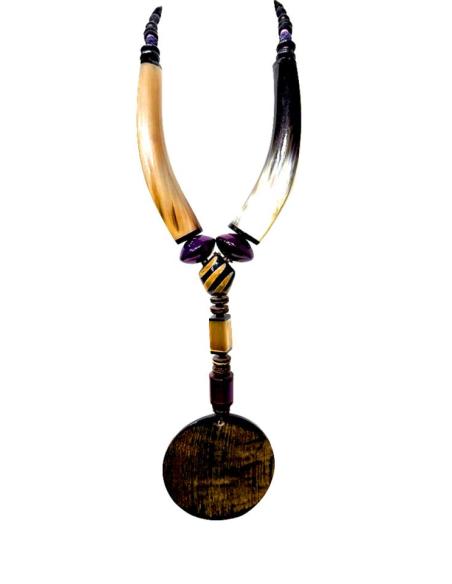 COLLARES MUJER DE CUERNO DE BUFALO BEIGE Y MORADO | ESTILO TRIBAL