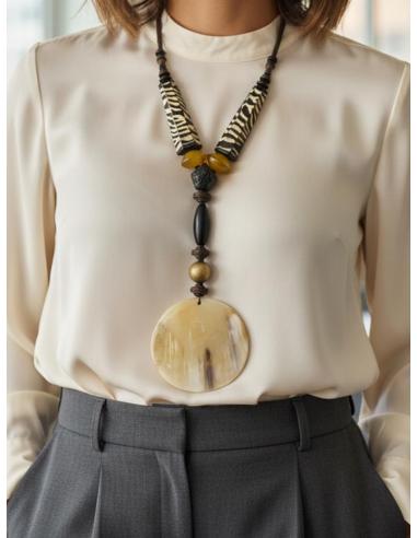 COLLARES ASTA AFRICANOS BEIGE NEGROS Y MOSTAZAS | ANIMAL PRINT