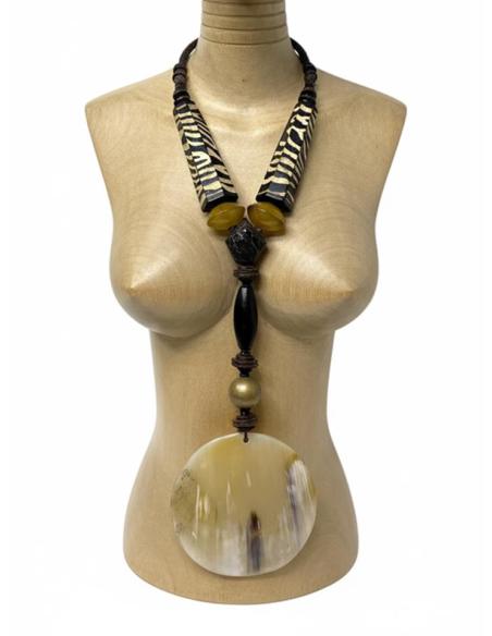COLLARES ASTA AFRICANOS BEIGE NEGROS Y MOSTAZAS | ANIMAL PRINT