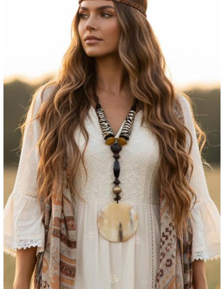 COLLARES ASTA AFRICANOS BEIGE NEGROS Y MOSTAZAS | ANIMAL PRINT