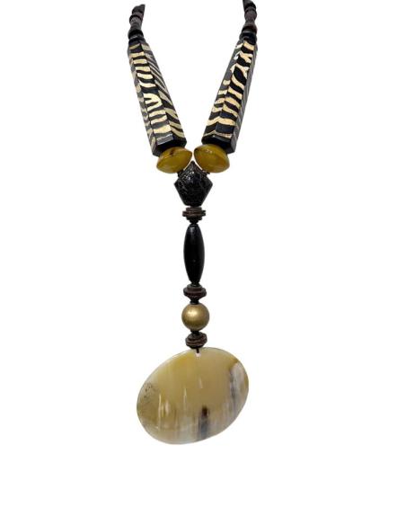 COLLARES ASTA AFRICANOS BEIGE NEGROS Y MOSTAZAS | ANIMAL PRINT