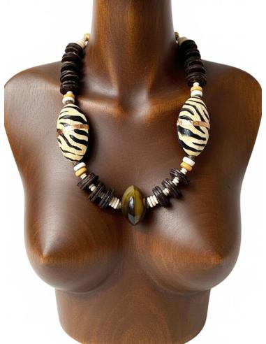 COLLARES ANIMAL PRINT MARRONES DE COCO Y MADERA | MODA ETNICA