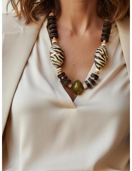 COLLARES ANIMAL PRINT MARRONES DE COCO Y MADERA | MODA ETNICA