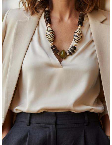 COLLARES ANIMAL PRINT MARRONES DE COCO Y MADERA | MODA ETNICA