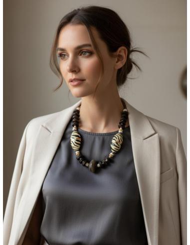 COLLARES ANIMAL PRINT MARRONES DE COCO Y MADERA | MODA ETNICA