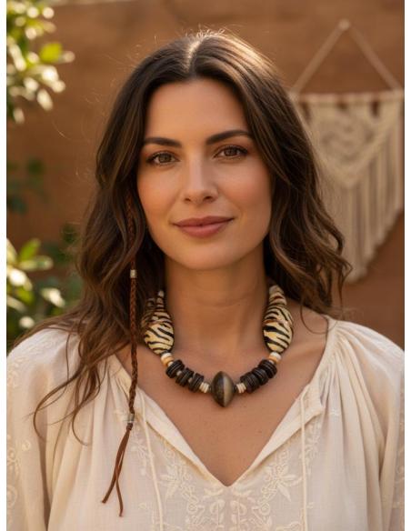 COLLARES ANIMAL PRINT MARRONES DE COCO Y MADERA | MODA ETNICA