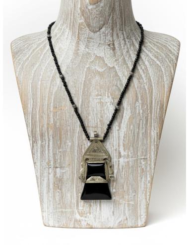 COLLARES NEGROS Y COLGANTE TRIBAL PLATEADO | JOYAS TUAREG UNISEX