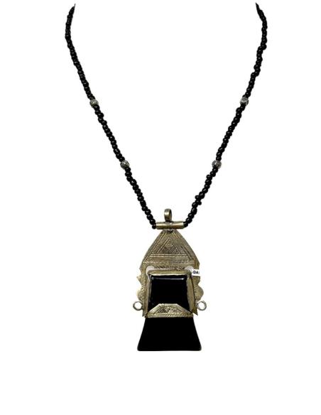 COLLARES NEGROS Y COLGANTE TRIBAL PLATEADO | JOYAS TUAREG UNISEX