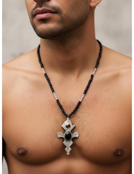 COLLARES NEGROS UNISEX CON CRUZ TUAREG TRIBAL | ESTILO BOHO ETNICO