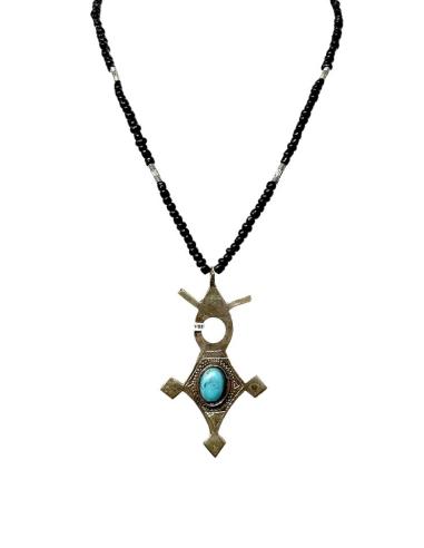 COLLARES NEGROS UNISEX CON CRUZ TUAREG CON TURQUESA | MODA TRIBAL