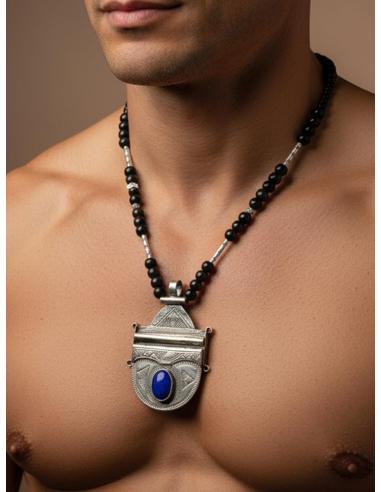 COLLARES TUAREG COLGANTE ETNICO PIEDRA AZUL MARINO | UNISEX