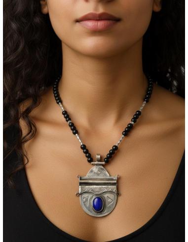 COLLARES TUAREG COLGANTE ETNICO PIEDRA AZUL MARINO | UNISEX
