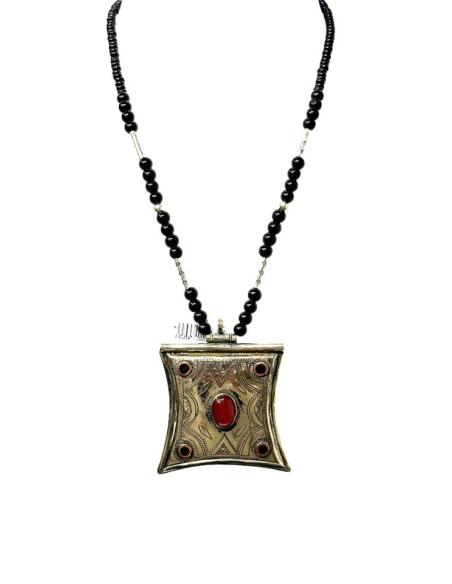 COLLARES TUAREG NEGROS Y PLATEADOS PIEDRA GRANATE | MODA UNISEX