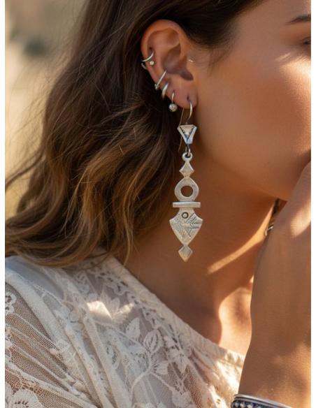 PENDIENTES PLATEADOS LARGOS JOYAS TRIBALES TUAREG | MODA ETNICA