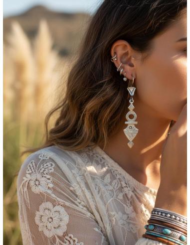 PENDIENTES PLATEADOS LARGOS JOYAS TRIBALES TUAREG | MODA ETNICA