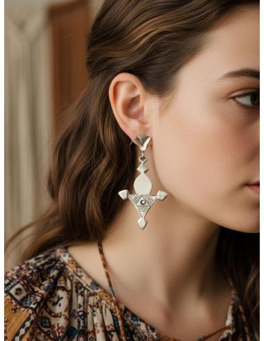 PENDIENTES ETNICOS PLATEADOS LARGOS PARA MUJER | JOYAS TUAREG